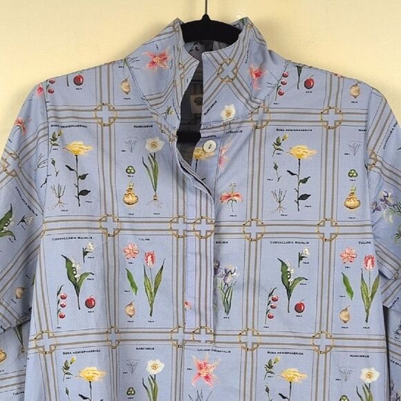 Holly Shae Designs Blue Botanical Standing Collar Tunic Blouse NWT - Picture 8 of 13